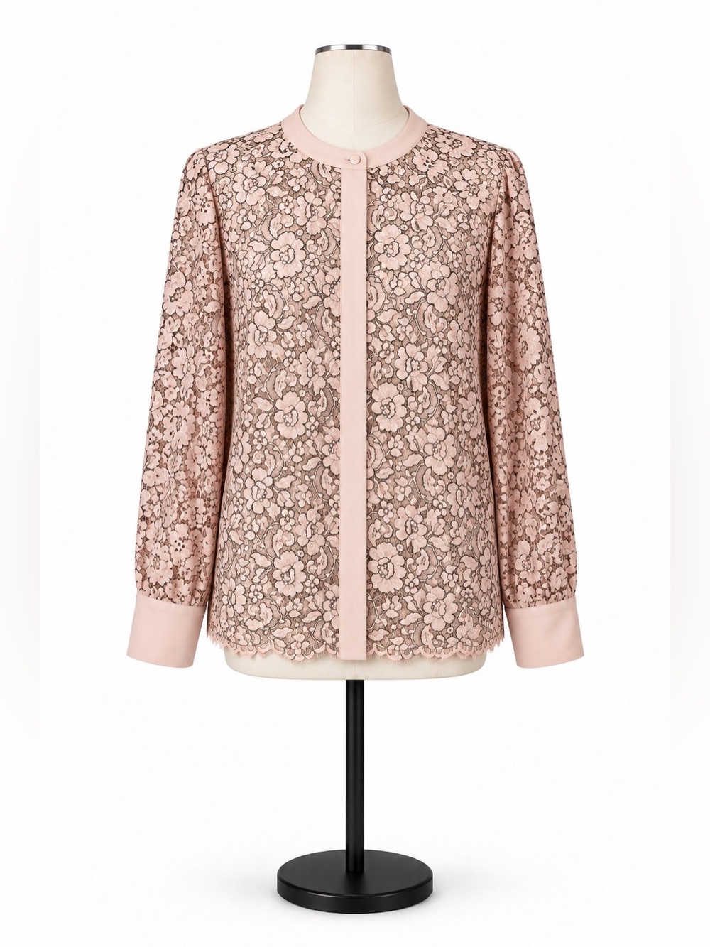 J.Crew Pale Blush & Black Floral Lace Button-Front Blouse Size 12